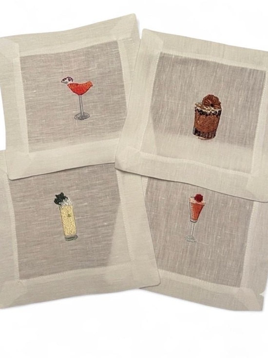 Other - Beverly Hills Linen Embroidered Cocktail Napkin Set